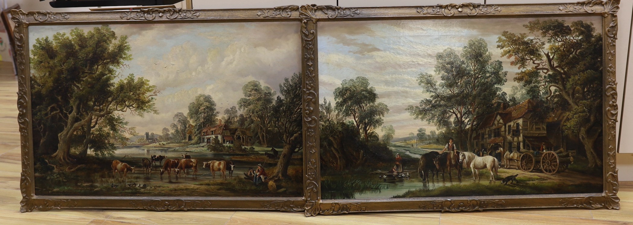 J. Riccardo (19th C.), pair of oils on canvas, Pastoral landscapes, signed and dated 1882, 60 x 96cm